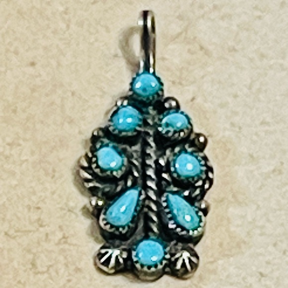 VTG Sterling Silver Southwest Turquoise Charm/Pendant unmarked Zuni? - Picture 1 of 6